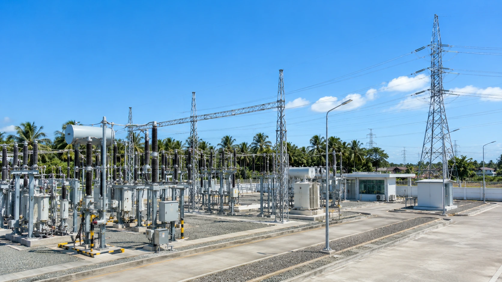 Clean electrical substation and transmission infrastructure in a tropical setting